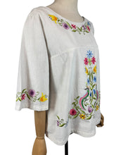 Load image into Gallery viewer, Vintage 1960's 1970's Thick Cotton Artist's Smock with Vibrant Floral Embroidery - Bust 38 40
