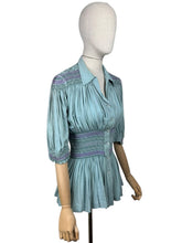 Load image into Gallery viewer, Stunning Original 1930&#39;s Blue Cotton Blouse with Heavy Smocking Detail - Bust 36 38
