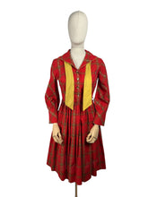 Load image into Gallery viewer, Original 1950&#39;s Candy Jones of California Red, Brown and Mustard Cotton Day Dress - Bust 34 35 *
