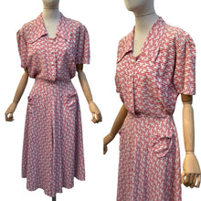Load image into Gallery viewer, Original 1940’s Red and White Stripe Crepe Day Dress - Bust 40 42
