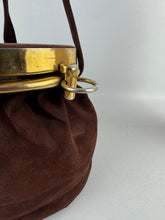 Load image into Gallery viewer, Original 1940&#39;s Chocolate Brown Suede Bag with Gold-tone Frame and Clasp

