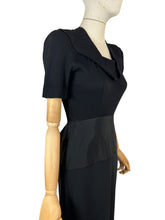Load image into Gallery viewer, Original 1940's Bernice Holloway Black Crepe and Grosgrain Day Dress - Bust 34
