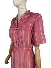 Load image into Gallery viewer, RESERVED FOR KAT DO NOT BUY Original 1940's Lightweight Wool Day Dress in Red and White Herringbone with Blue Stripe - Bust 38
