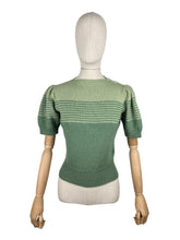 Load image into Gallery viewer, Reproduction 1940&#39;s Striped Jumper in Pistachio and Mid Green with Full Puff Sleeves - Bust 36 38 *
