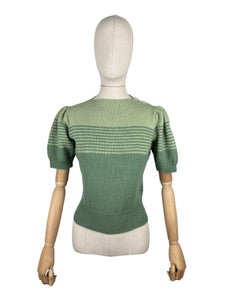 Reproduction 1940's Striped Jumper in Pistachio and Mid Green with Full Puff Sleeves - Bust 36 38 *