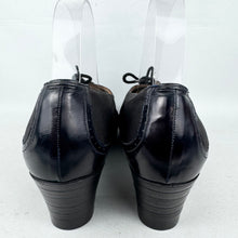 Load image into Gallery viewer, Original Deadstock 1940’s CC41 Navy Leather and Grosgrain Lace-up Shoes - UK 5 or 5.5
