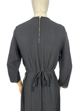 Load image into Gallery viewer, Original 1940&#39;s Inky Black Crepe Evening Dress with Net Yoke and Bow Trim - Bust 36 38 *
