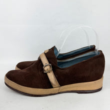 Load image into Gallery viewer, Original 1940's Deadstock CC41 Brown Suede and Beige Leather Wedge Shoes - UK 4 4.5
