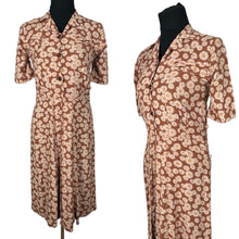 Load image into Gallery viewer, Original 1930's Brown Cotton Day Dress with Pretty Floral Print in Cream and Pink - Bust 32 *
