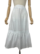 Load image into Gallery viewer, Antique Edwardian Short White Cotton Petticoat with Tie Waist and Lace Trim - Waist 27&quot;
