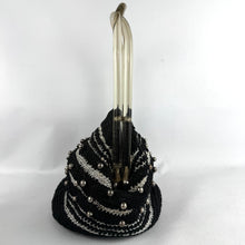 Load image into Gallery viewer, Original 1940's American Black and Silver Crochet Bag with Lucite Handles *
