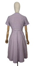Load image into Gallery viewer, Original 1950&#39;s Lilac, Black, White and Grey Belted Check Dress by Roxanne Adams - Bust 38
