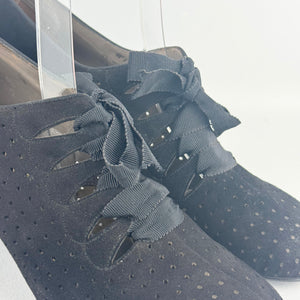 Original 1940's CC41 Deadstock Styl-EEZ Black Suede Lace Up Shoes - Narrow UK 4