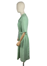 Load image into Gallery viewer, Original 1940&#39;s White and Green Candy Stripe Heavy Linen Button Front Belted Day Dress - Bust 40 42 *
