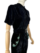 Load image into Gallery viewer, Original 1940&#39;s Black Velvet Beaded Jumpsuit by Robert Rosenfeld - Bust 34
