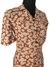 Load image into Gallery viewer, Original 1930's Brown Cotton Day Dress with Pretty Floral Print in Cream and Pink - Bust 32 *
