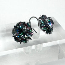 Load image into Gallery viewer, Original 1930&#39;s 1940&#39;s White Metal Iris Glass Flower Earrings for Pierced Ears
