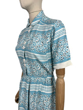 Load image into Gallery viewer, Original 1940&#39;s 1950&#39;s Blue, White and Black Stripe Cotton Floral Day Dress - Bust 36
