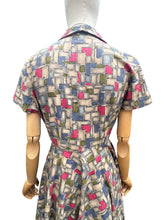 Load image into Gallery viewer, Original 1950’s Crisp Cotton Day Dress in Grey, Blue, Pink and Green - Bust
