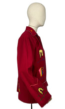 Load image into Gallery viewer, Original 1950&#39;s Embroidered Mexican Felt Tourist Jacket in Cherry Red - Bust 36 38 40
