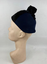 Load image into Gallery viewer, Original 1930s Navy Felt and Black Velvet Beaded Hat *

