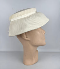 Load image into Gallery viewer, Original 1950&#39;s White Pleated Summer hat by Jacoll with Bow Trim *
