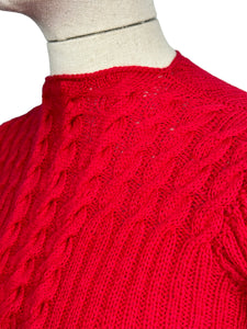 1940's Reproduction Hand Knitted Cable Jumper in Christmas Red Pure Wool - Bust 32 33 34 35 36