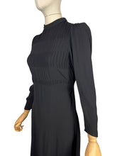 Load image into Gallery viewer, Original 1930's Black Satin Back Crepe Long Sleeved Day Dress with Pin-tuck Detail - Bust 32
