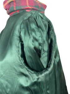 Original 1940's American Made Wool Plaid Coat in Burgundy, Green and Old Gold - Satin Lined - Bust 34 36