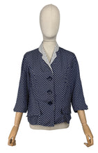 Load image into Gallery viewer, Original 1940's REMBRANDT Navy and White Square Dot Jacket with Contrast Collar - Bust 38 *
