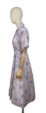 Load image into Gallery viewer, Original 1950&#39;s Purple Nylon Belted Day Dress with Pink and Green Bold Floral Print - Bust 36 38
