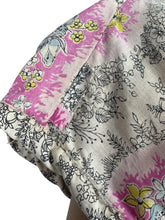 Load image into Gallery viewer, Original Late 1940&#39;s Ritchwear Floral Cotton Stripe Day Dress in White, Black, Pink, Yellow and Blue - Bust 37
