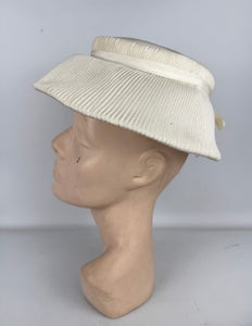 Original 1950's White Pleated Summer hat by Jacoll with Bow Trim *