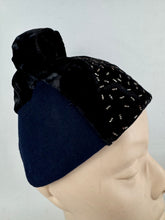 Load image into Gallery viewer, Original 1930s Navy Felt and Black Velvet Beaded Hat *
