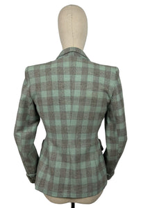 Original 1940's CC41 Blue, Grey and White Wool Check Single Breasted Jacket - Bust 34 35