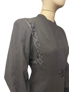 Original 1940's 'Created in Hollywood by Paramount' Black Wool Suit with Soutache Detail and Single Button Fastening - Bust 36 38 *