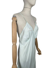 Load image into Gallery viewer, Original 1940’s CC41 Ice Blue Rayon Embroidered Slip by Prattis - Bust 34 36 *
