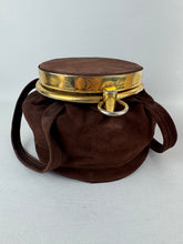 Load image into Gallery viewer, Original 1940&#39;s Chocolate Brown Suede Bag with Gold-tone Frame and Clasp

