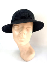 Load image into Gallery viewer, Original 1920's 1930's Black Straw Hat with Pleated Black Grosgrain Trim *
