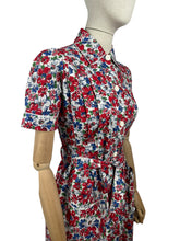 Load image into Gallery viewer, Original 1940's Deadstock Thick Cotton Belted Chore Dress in Red, White and Blue - Bust 34
