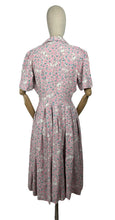 Load image into Gallery viewer, Original Late 1940&#39;s or Early 1950&#39;s Classic Floral Cotton Day Dress in Pink, White, Grey and Blue Floral - Bust 38
