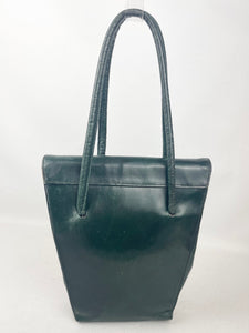 Original 1930’s Dark Green Leather Bag with Gold Tone Fixing and Double Handle