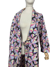 Load image into Gallery viewer, Original 1940&#39;s Novelty Print Dressing Gown - Black with Vibrant Bow Print - Bust 34 36 38

