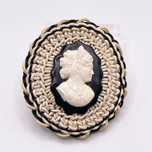 Load image into Gallery viewer, Original 1940&#39;s Large Black and White Wartime Make Do and Mend Wirework Brooch with Cameo Button Middle *
