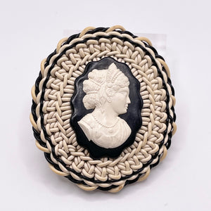 Original 1940's Large Black and White Wartime Make Do and Mend Wirework Brooch with Cameo Button Middle *