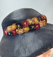 Load image into Gallery viewer, Original 1930's Blue Straw Hat with Burgundy, Cream and Blue Floral Trim *
