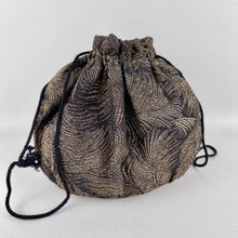 Load image into Gallery viewer, Original 1930&#39;s Black and Gold Lame Drawstring Bag - Pretty Evening Bag
