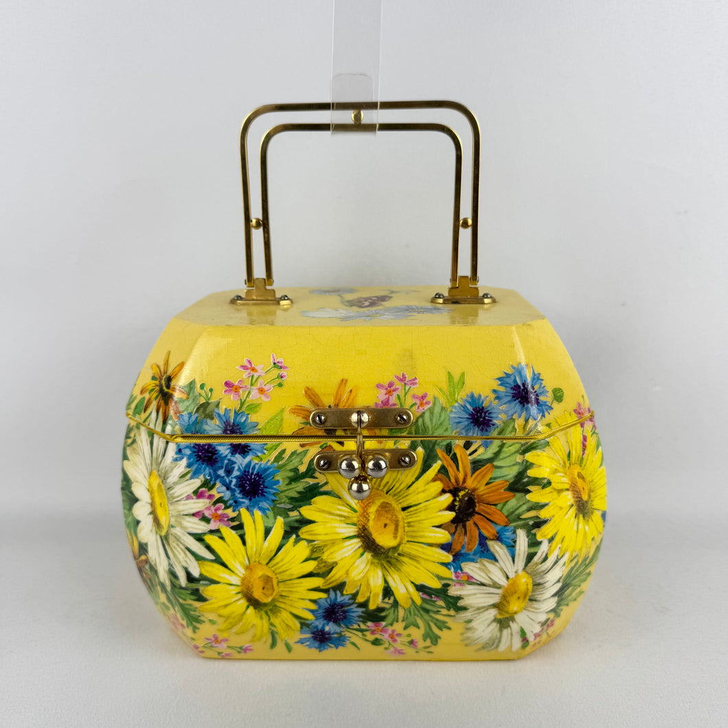 Beautiful Vintage Wooden Box Bag with Bright Floral and Pretty Butterfly Decoupage