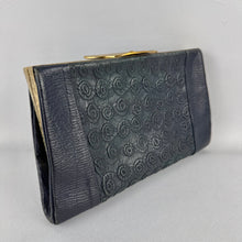 Load image into Gallery viewer, Original 1930&#39;s Midnight Blue and Bottle Green Textured Leather Clutch
