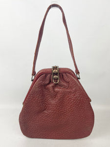 Original 1930’s Rust Leather Bag with Single Handle and Clip Clasp *